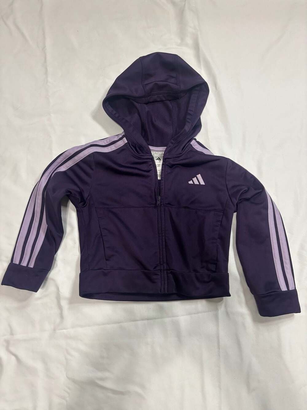 Adidas Kids Purple Track Jacket Full Zip Hoodie with 3-Stripes Size 3T